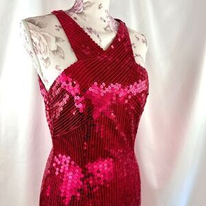 Red Sequin Date Night Mini‎ Dress Valentine Party Bodycon Vintage Size 8